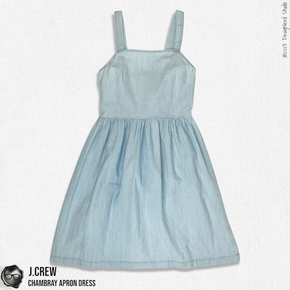 J. CREW CHAMBRAY APRON DRESS COTTON SUMMER SUNDRESS IN PALE BLUE SIZE XXS - Picture 1 of 10
